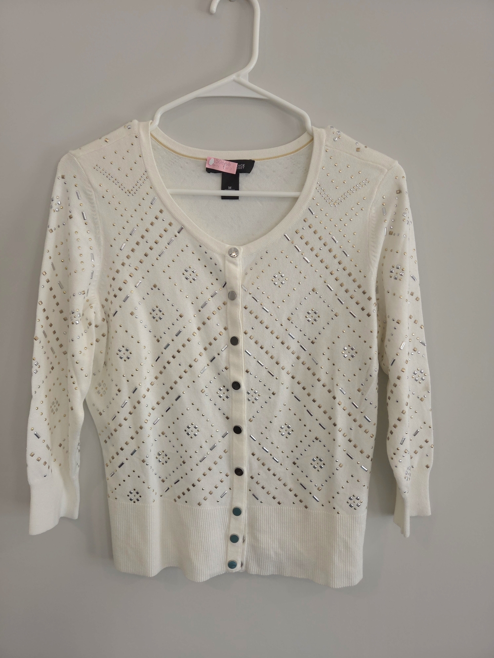Like New, White House Black Market Cream Embellished Cardigan. Size M. #SW